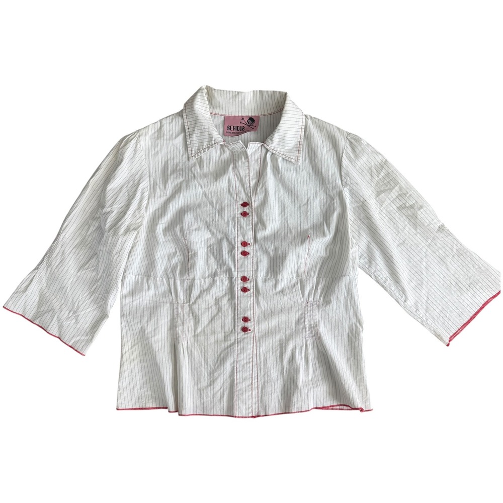 Serious Clothing Eagle Graphic Pinstripe Button Up Shirt Mall Goth Large White
